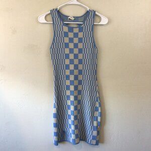 Storia Blue and Gray Geometric Print Sleeveless Fitted Body Con Dress